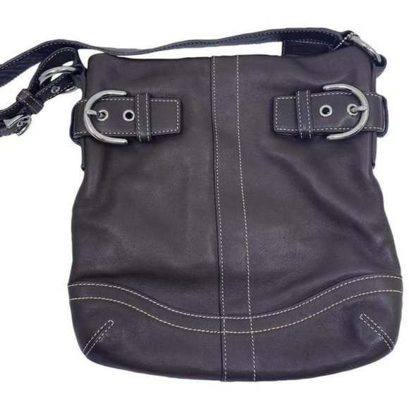 coach medium bag handbag brown leather shoulder ba - Picture 1 of 12